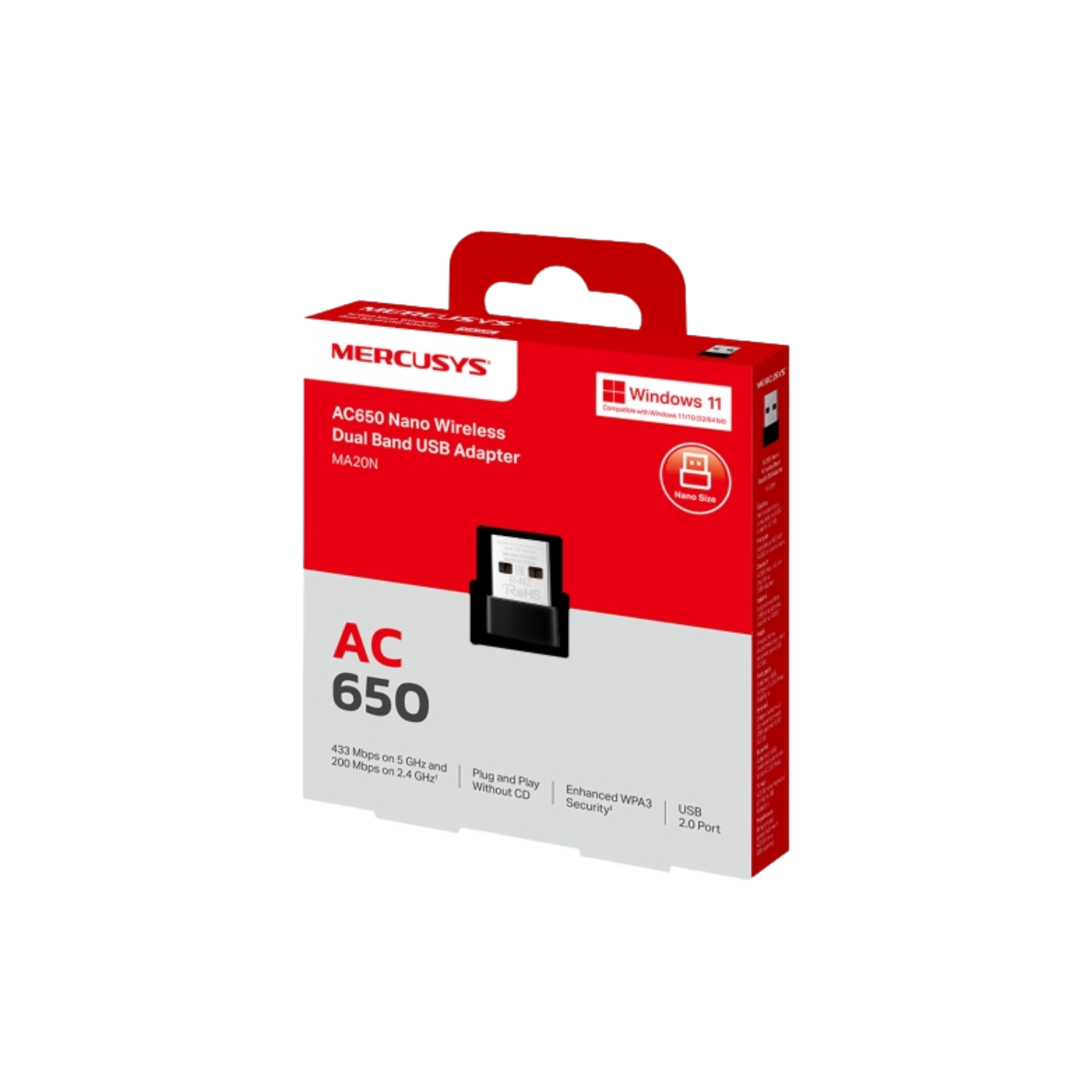 Adaptador Mercusys USB Mini Inalámbrico  MA20N(US) Dual Band 2.0